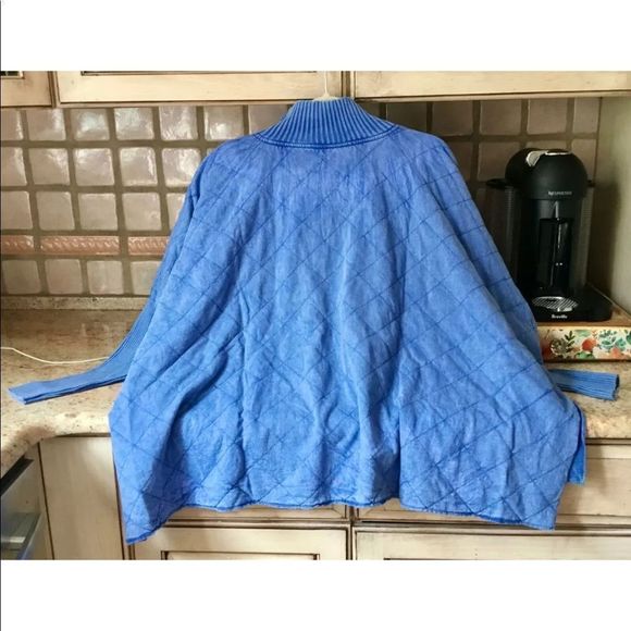 Free People Shiloh Quilted Sweatshirt Pullover Zip Swing Hi Lo Blue - Picture 3 of 4